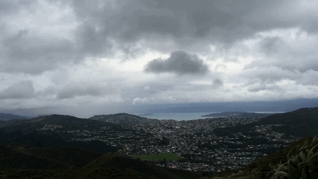 Clouds racing across the sky at Makara